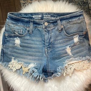 High rise denim shorts with lace
